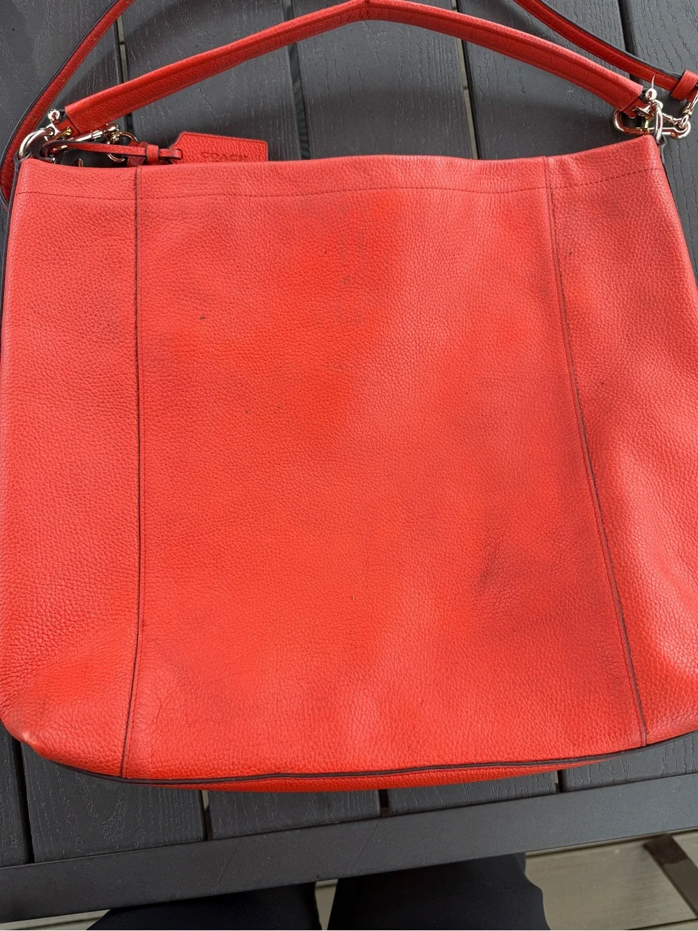 Large coach bag leather on orange color